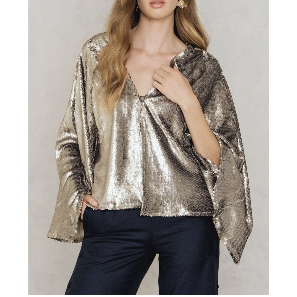 NWT Toby Heart Ginger Small Motel Gypsy Jacket Sequin Kimono Cardigan Top